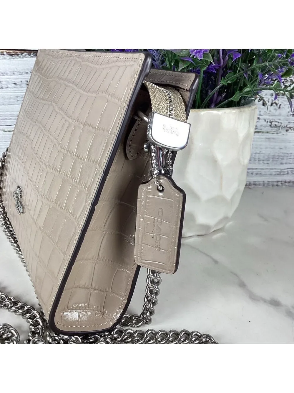 Coach Beige Croc Embossed‎ Crossbody Bag